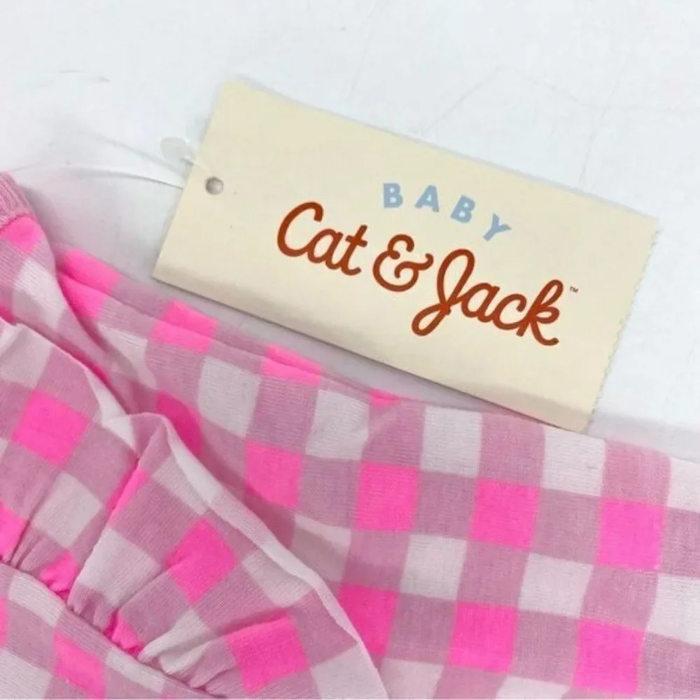Cat & Jack Baby Pink Checkered Flutter Sleeve Bodysuit Onsie New 0-3 Months